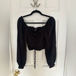 Women’s/girls black long sleeve off Shoulder Drawstring crop top - Size S